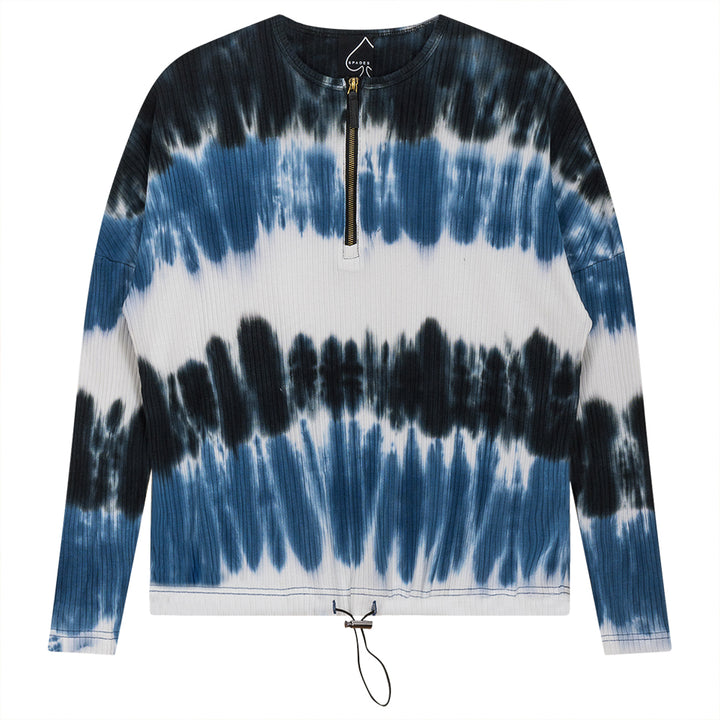 Dip Dye Zip Henley Bungee Top Black Chambray Ladies Pullover by {{ product_vemdor}}