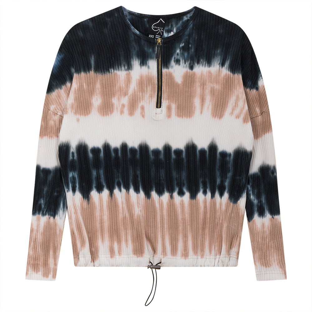 Dip Dye Zip Henley Bungee Top Black Dusty Mauve Ladies Pullover by {{ product_vemdor}}