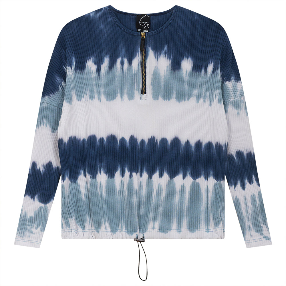 Dip Dye Zip Henley Bungee Top Dark Denim Light Denim Ladies Pullover by {{ product_vemdor}}