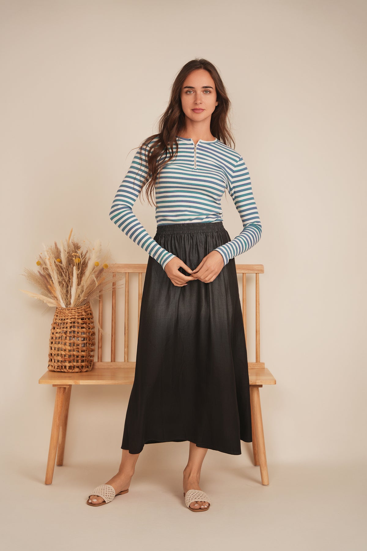 Wash Striped Henley Top in by Spades