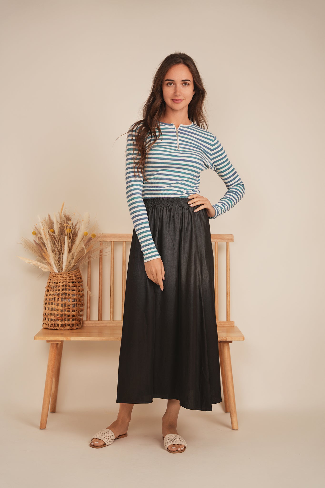 Wash Striped Henley Top in by Spades