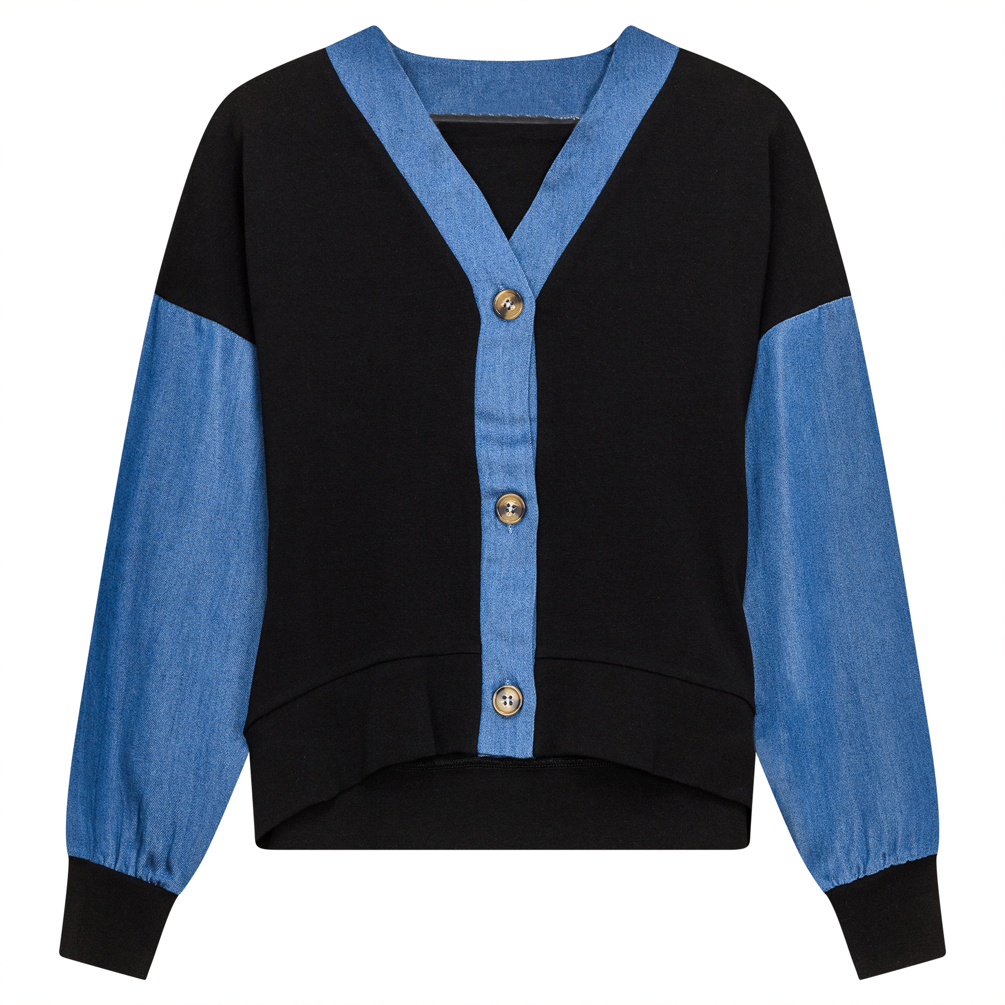 Denim Combo Cardigan in Black by The Norway Club