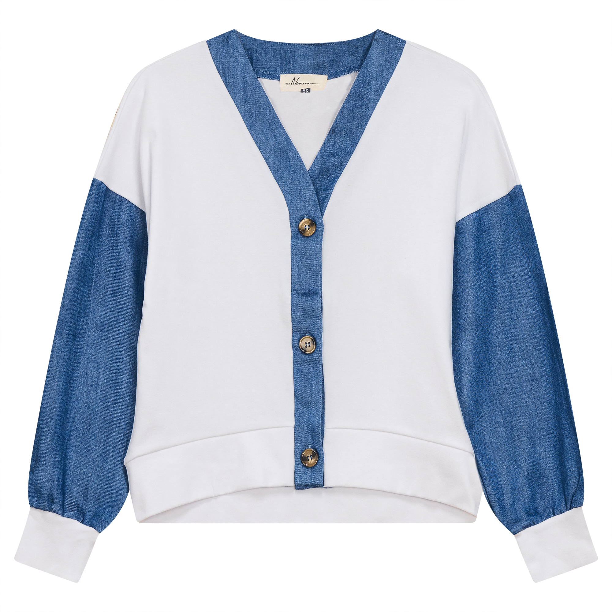 Denim Combo Cardigan in White by The Norway Club