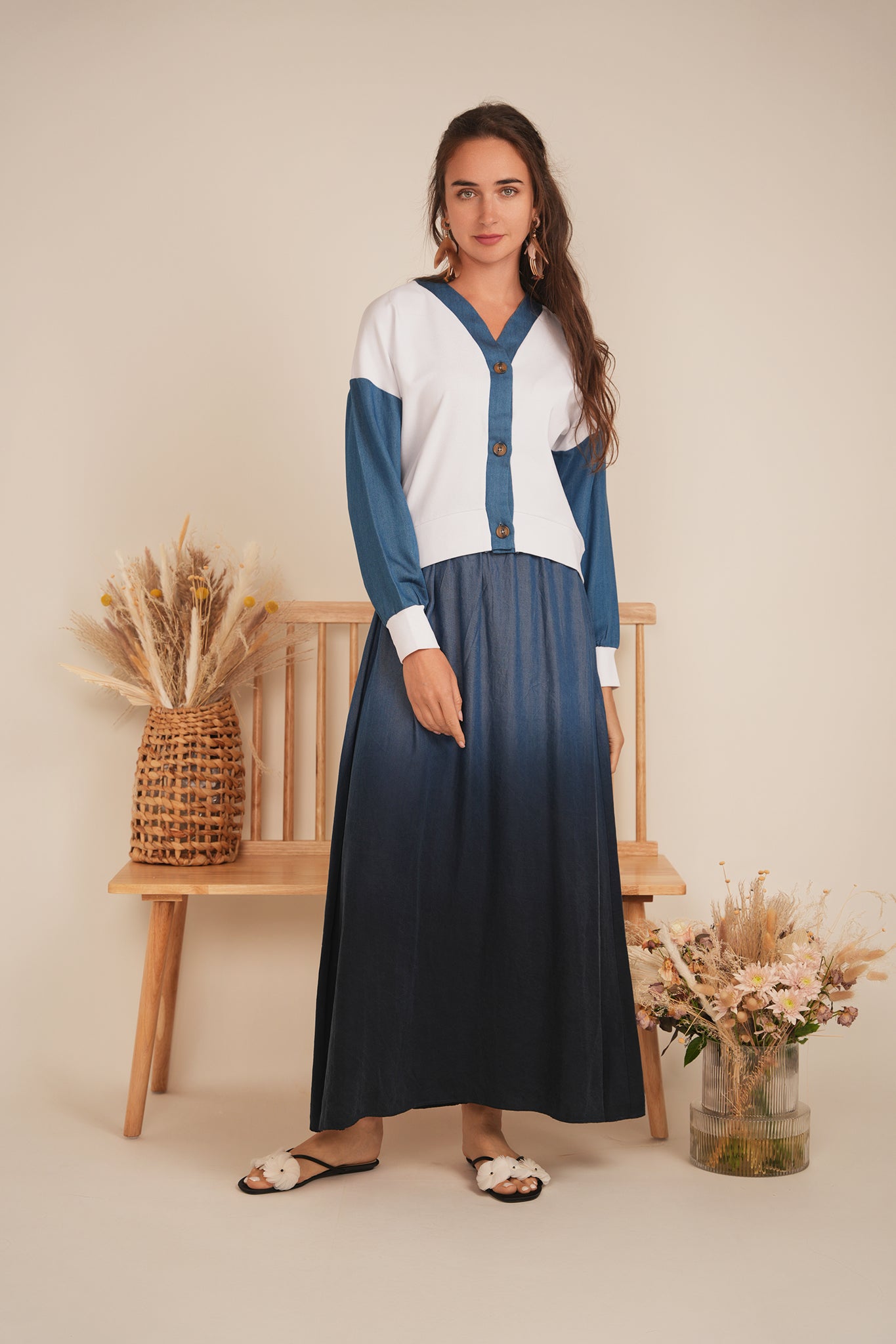 Denim Combo Cardigan in by The Norway Club