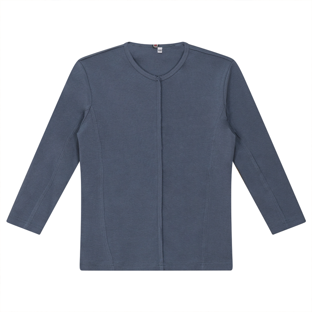 Raw Edge V Neck Top in Luggage Blue by Red Myth