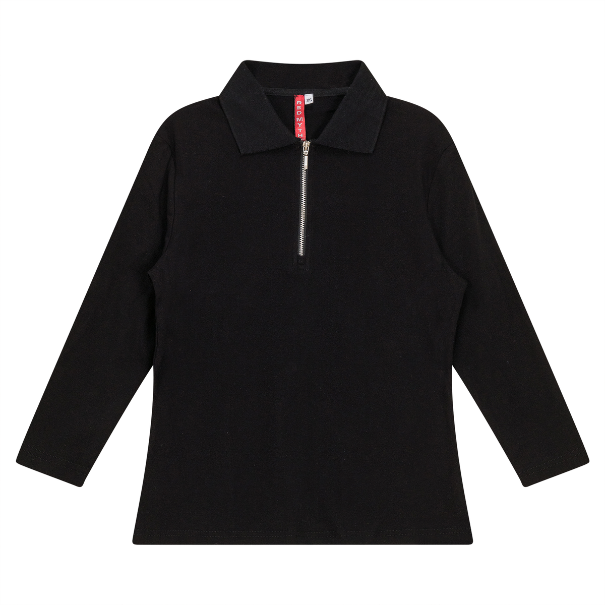 Zip Henley Collar Top in Black by Red Myth