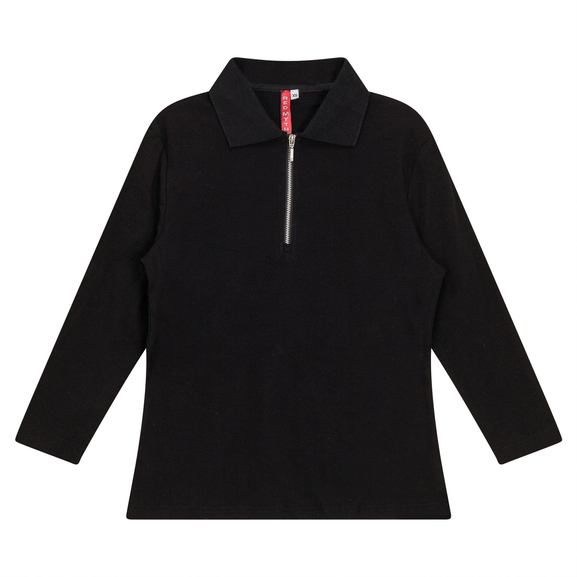 Zip Henley Collar Top in Black by Red Myth