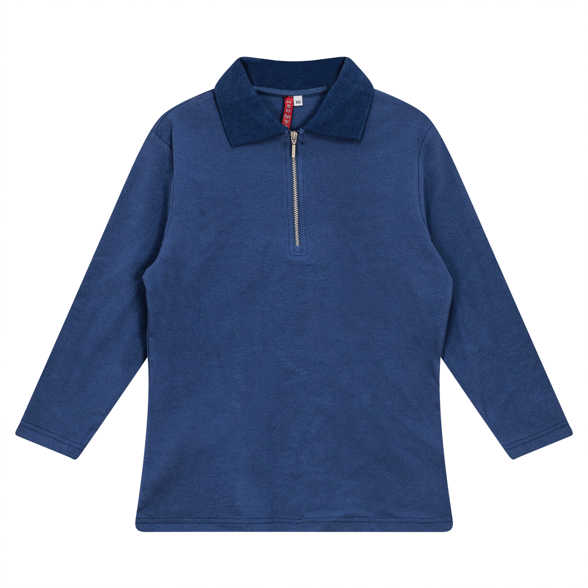 Zip Henley Collar Top in Denim by Red Myth