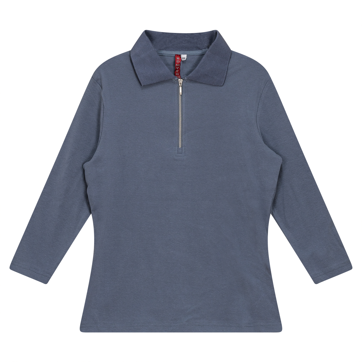 Zip Henley Collar Top in Luggage Blue by Red Myth