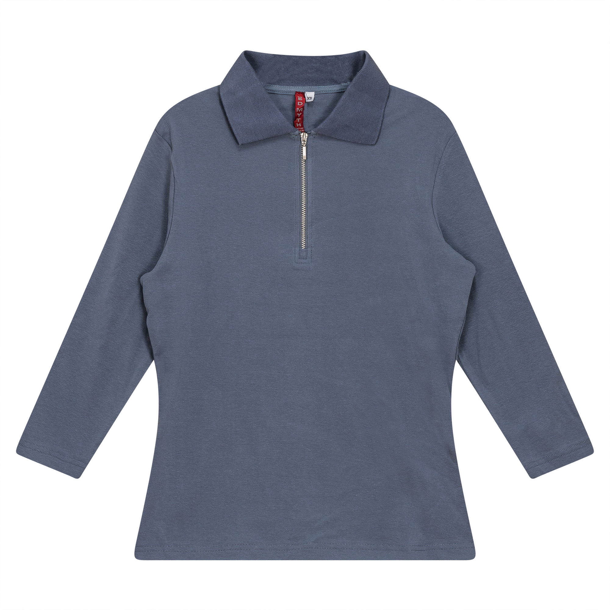 Zip Henley Collar Top in Luggage Blue by Red Myth