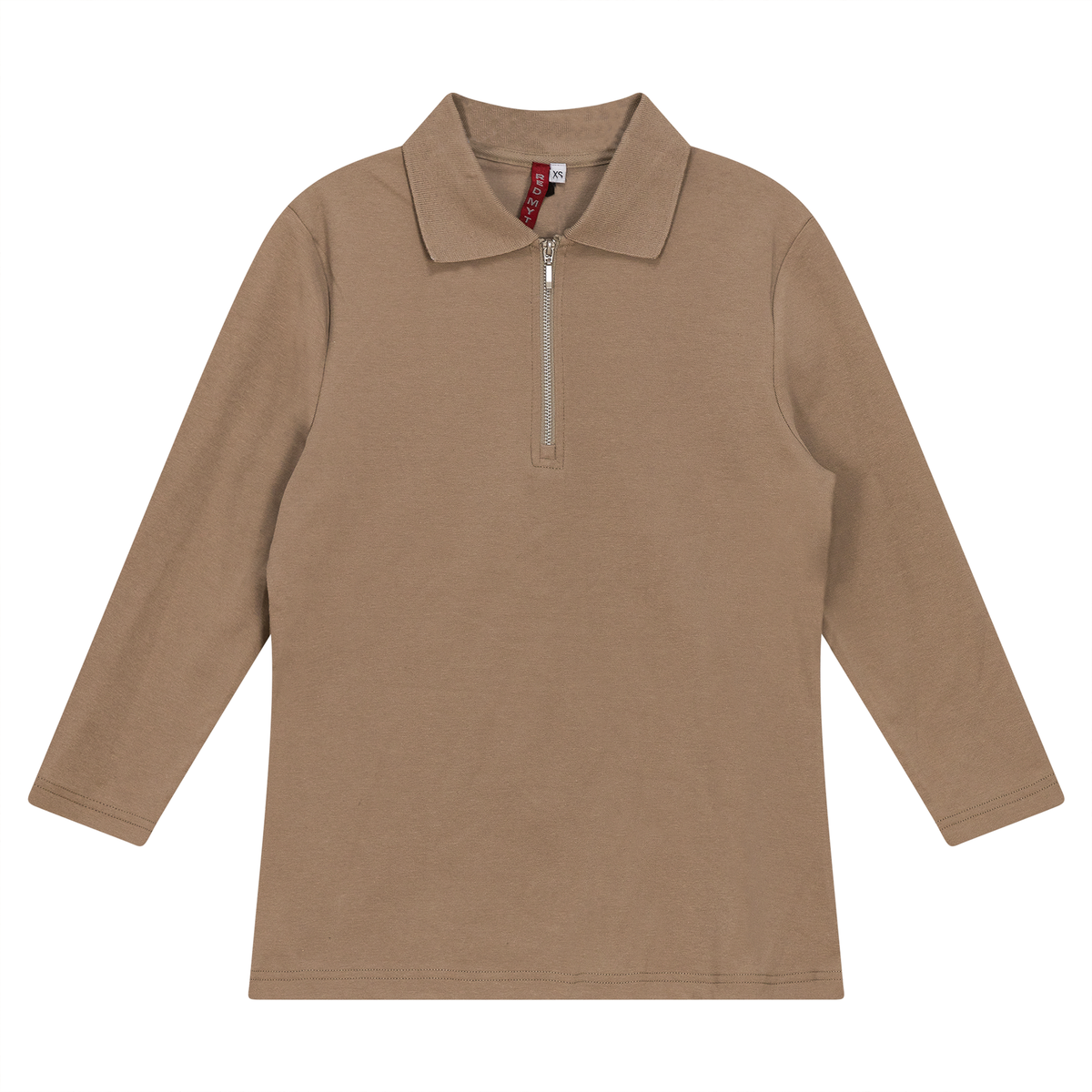 Zip Henley Collar Top in New Stone by Red Myth