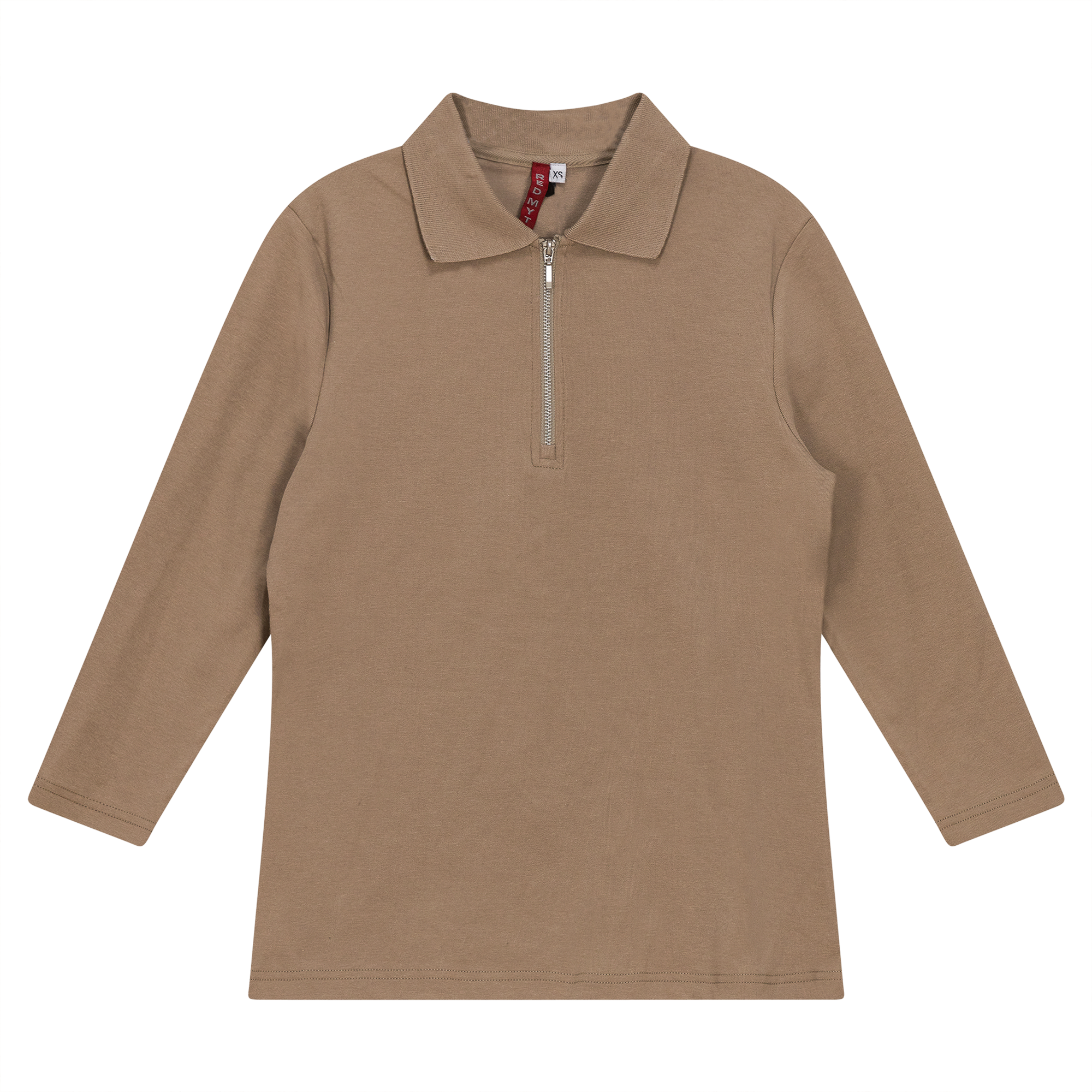 Zip Henley Collar Top in New Stone by Red Myth