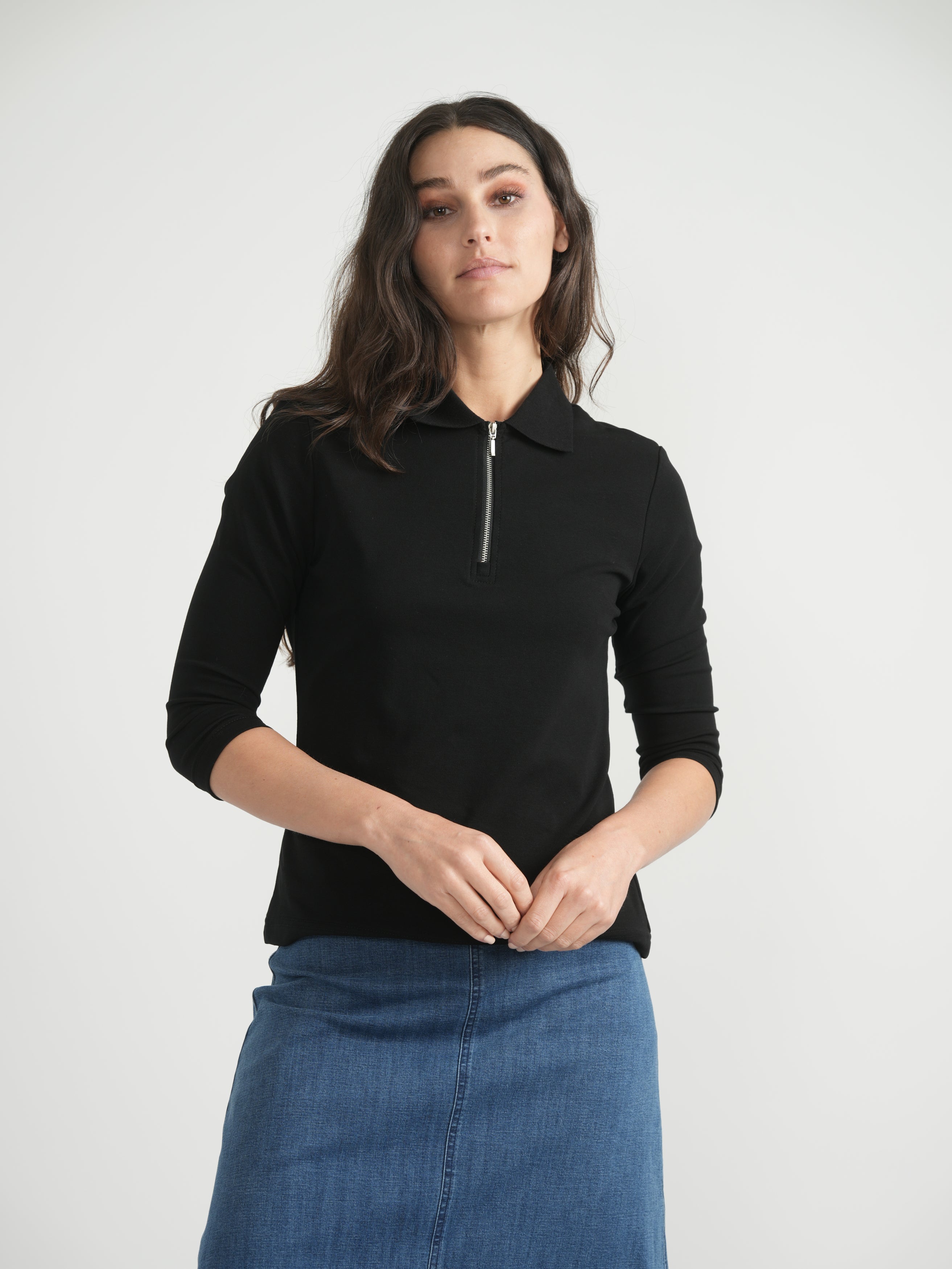 Zip Henley Collar Top in by Red Myth