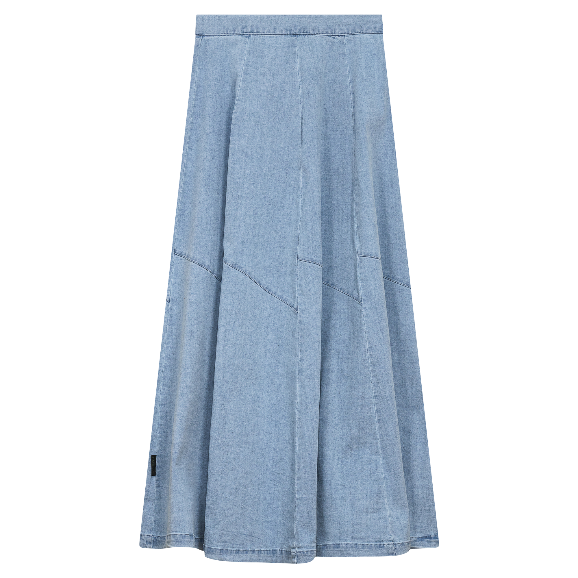 Denim Maxi Trumpet Skirt in Light Denim Wash by Faves
