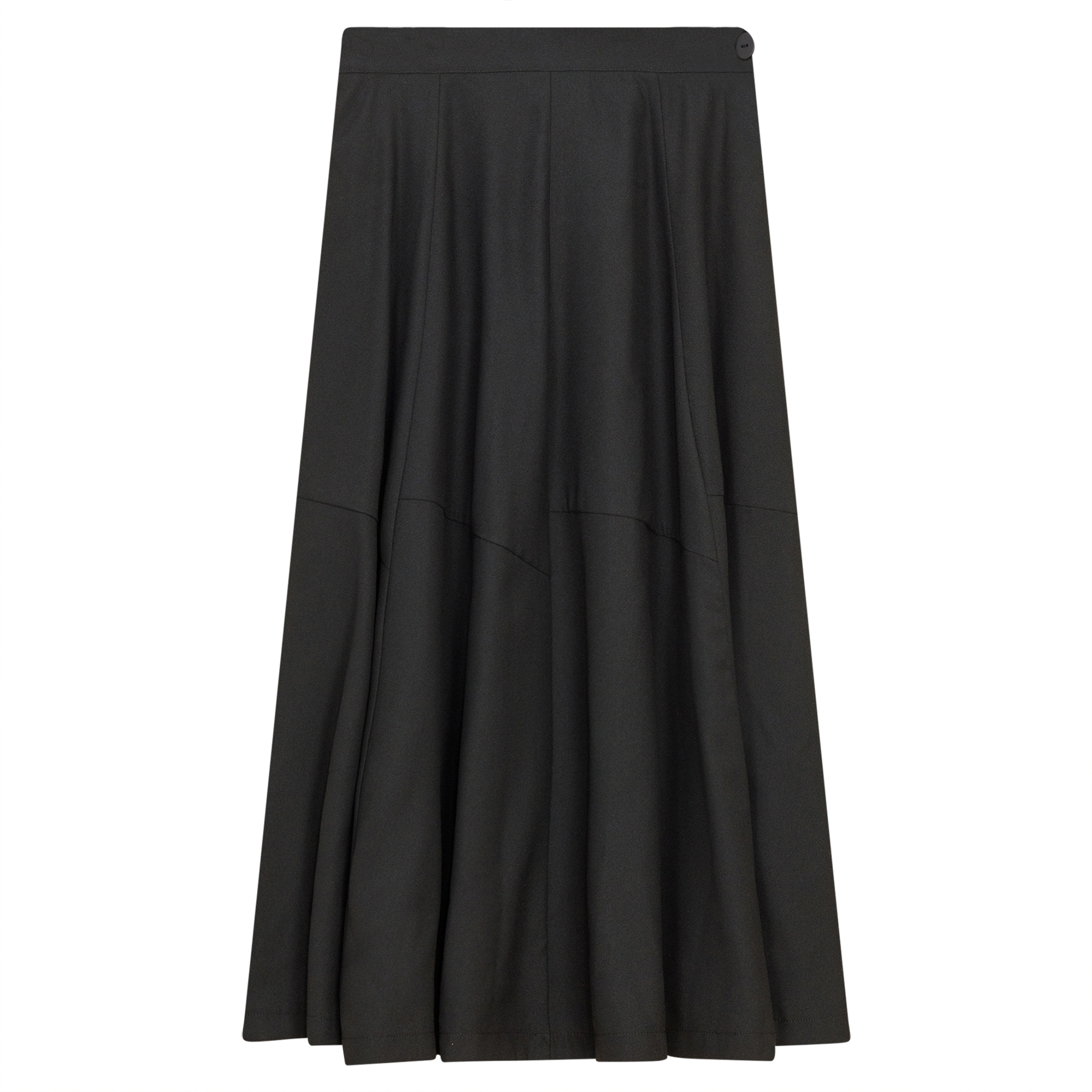 Crepe Asymmetrical Cut Midi Skirt in Black by Faves