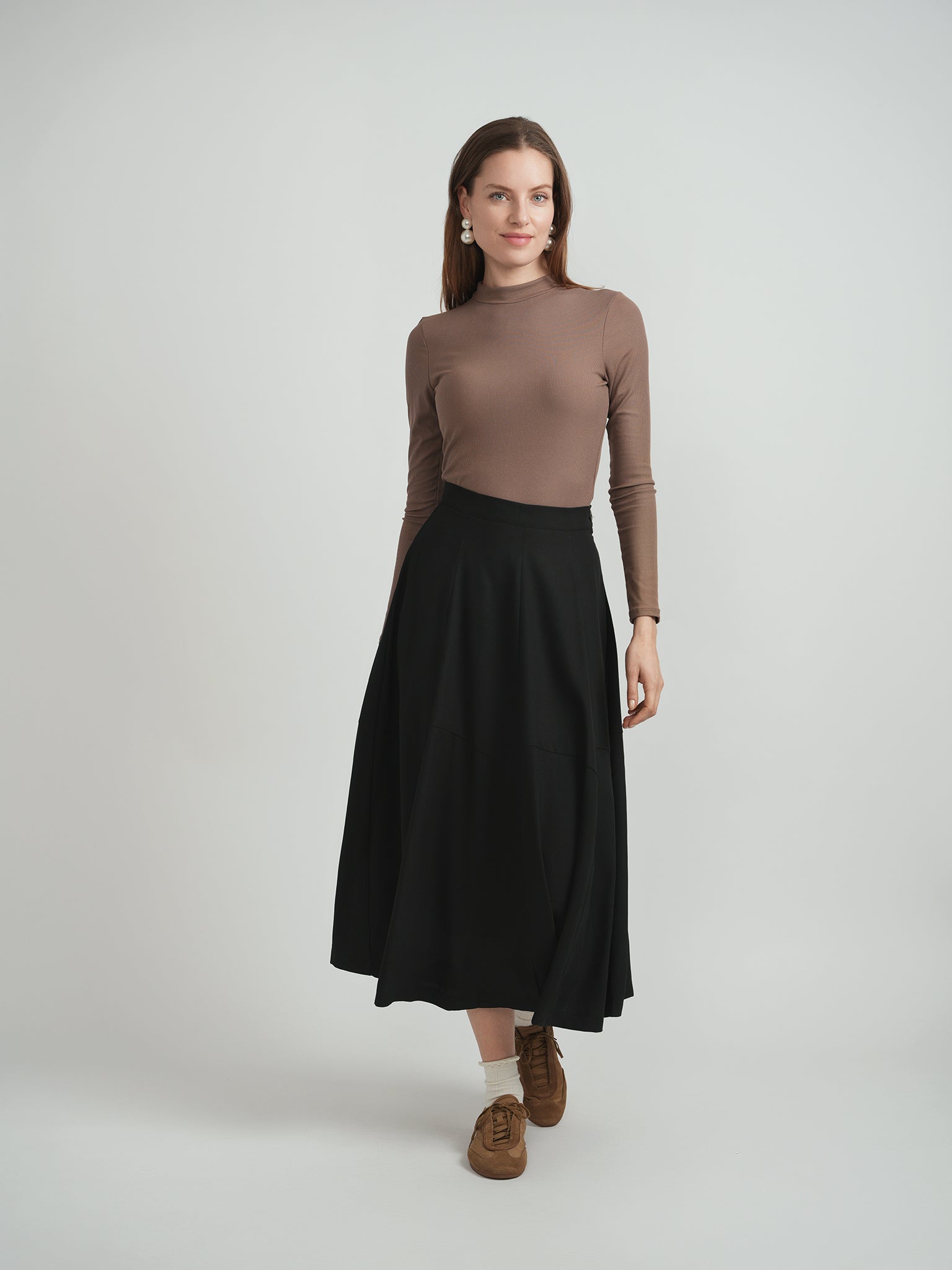 Crepe Asymmetrical Cut Midi Skirt in by Faves