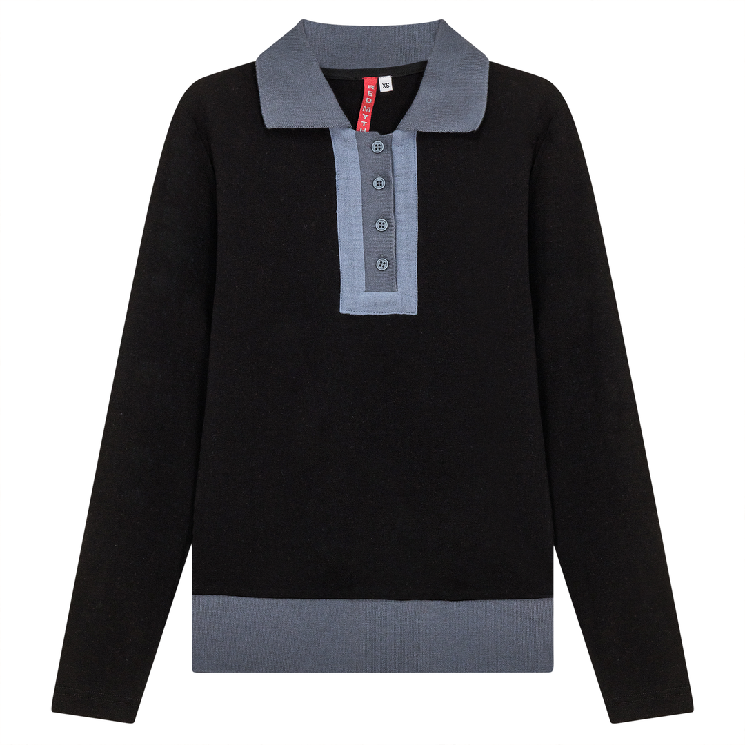 Henley Collar Top Black Ladies Pullover by {{ product_vemdor}}