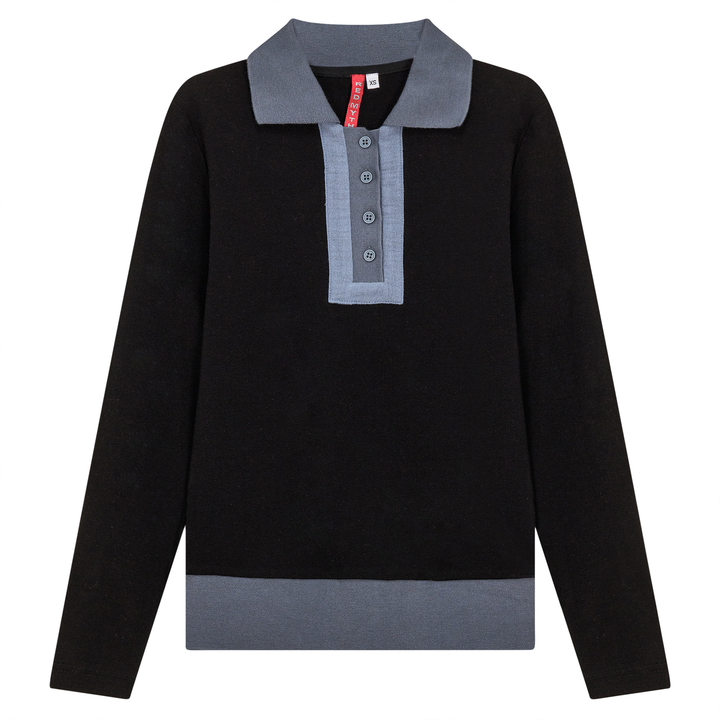 Henley Collar Top Black Ladies Pullover by {{ product_vemdor}}