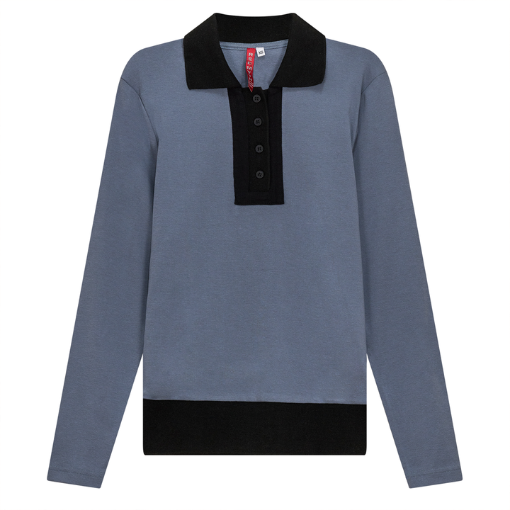 Henley Collar Top Luggage Blue Ladies Pullover by {{ product_vemdor}}