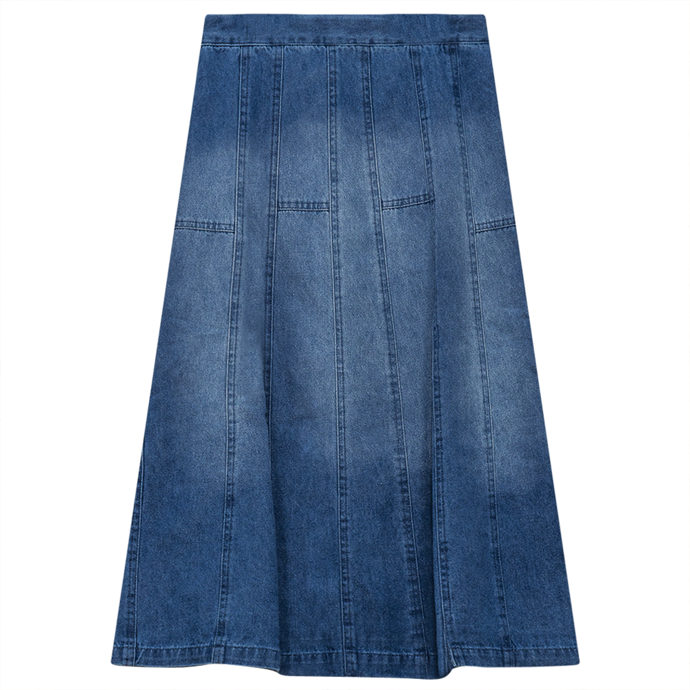 Woven Denim Long Flare Skirt Dark Denim Wash Ladies Skirt by {{ product_vemdor}}