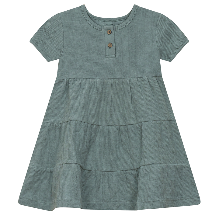 Textured cotton Tiered Dress Light Sage Girls Dress by {{ product_vemdor}}