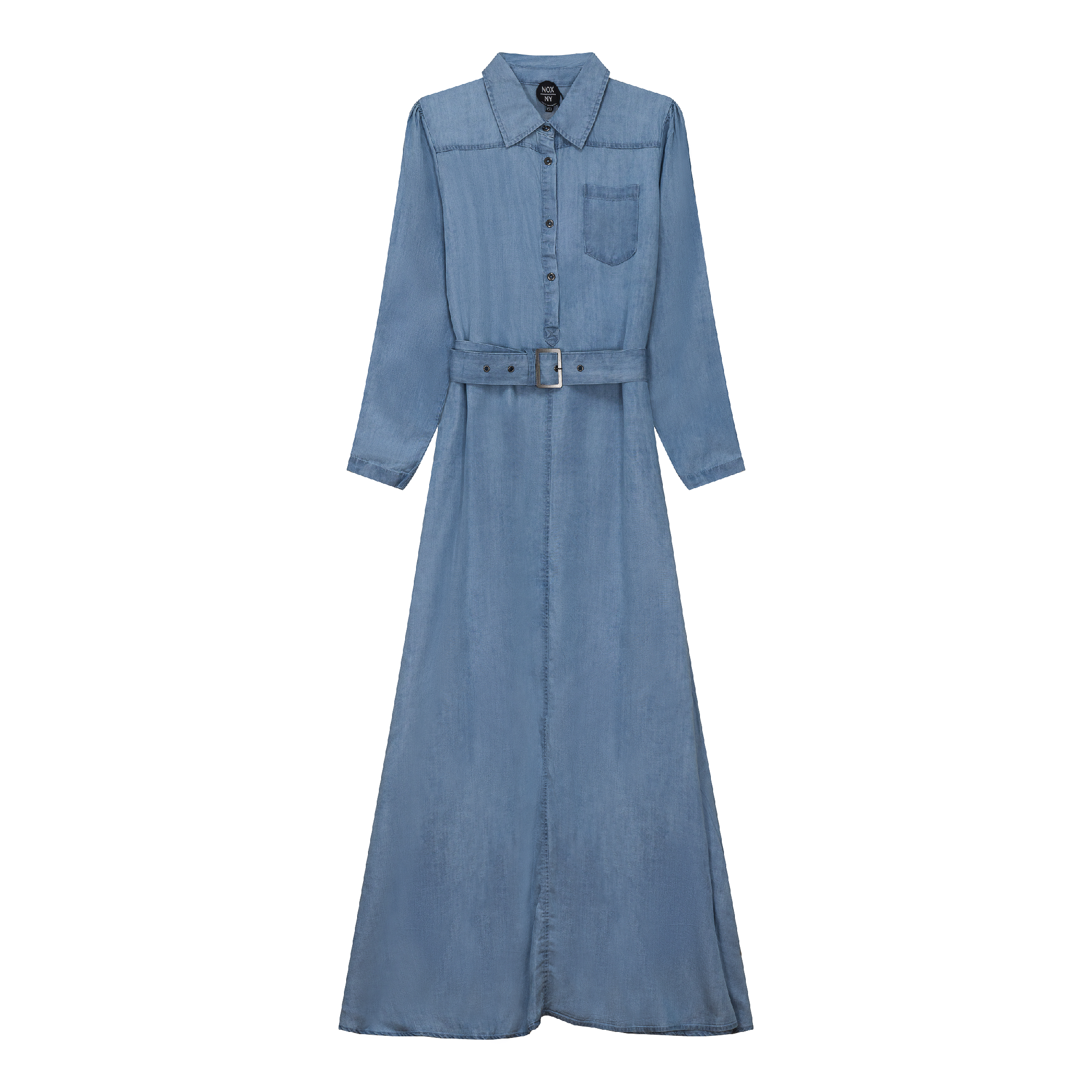 Woven Denim Maxi Dress in Light Denim by NOX-NY