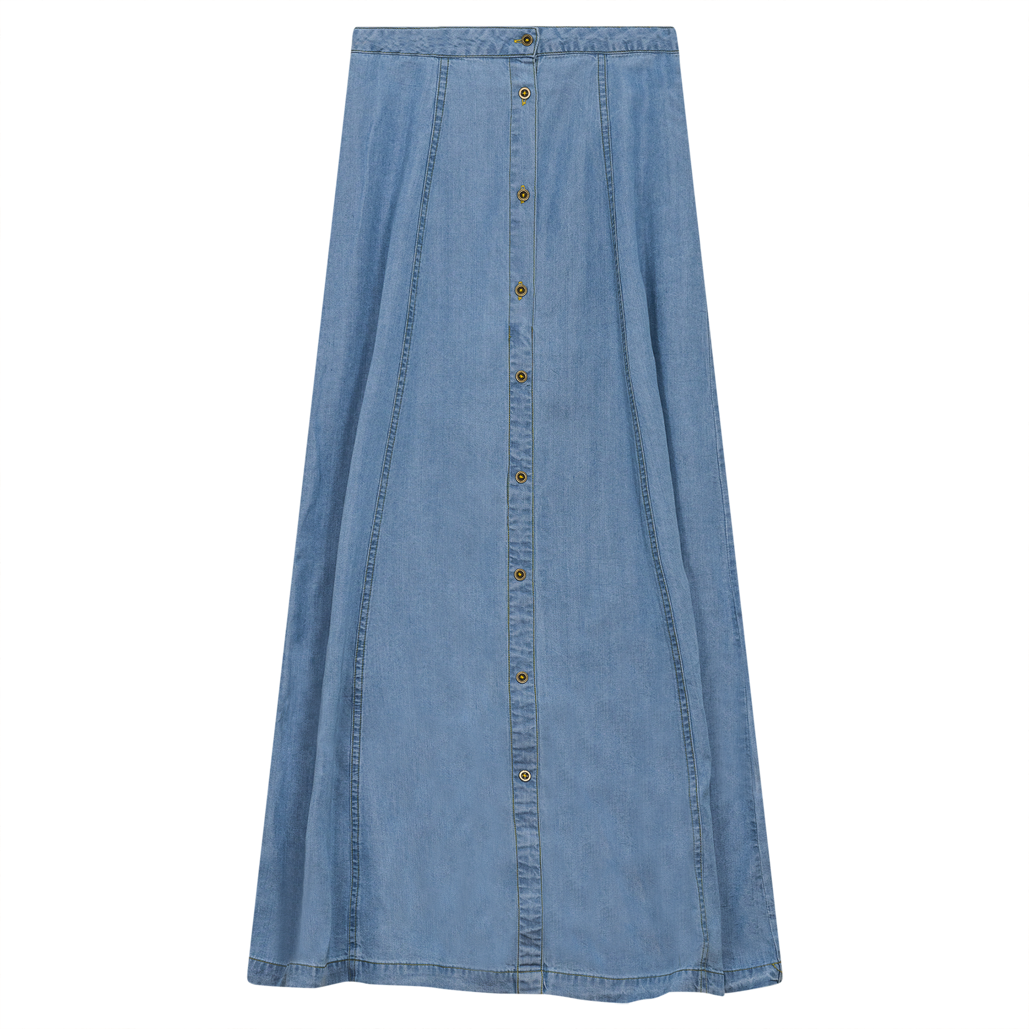 Woven Denim Maxi Skirt in Light Denim by Ginger