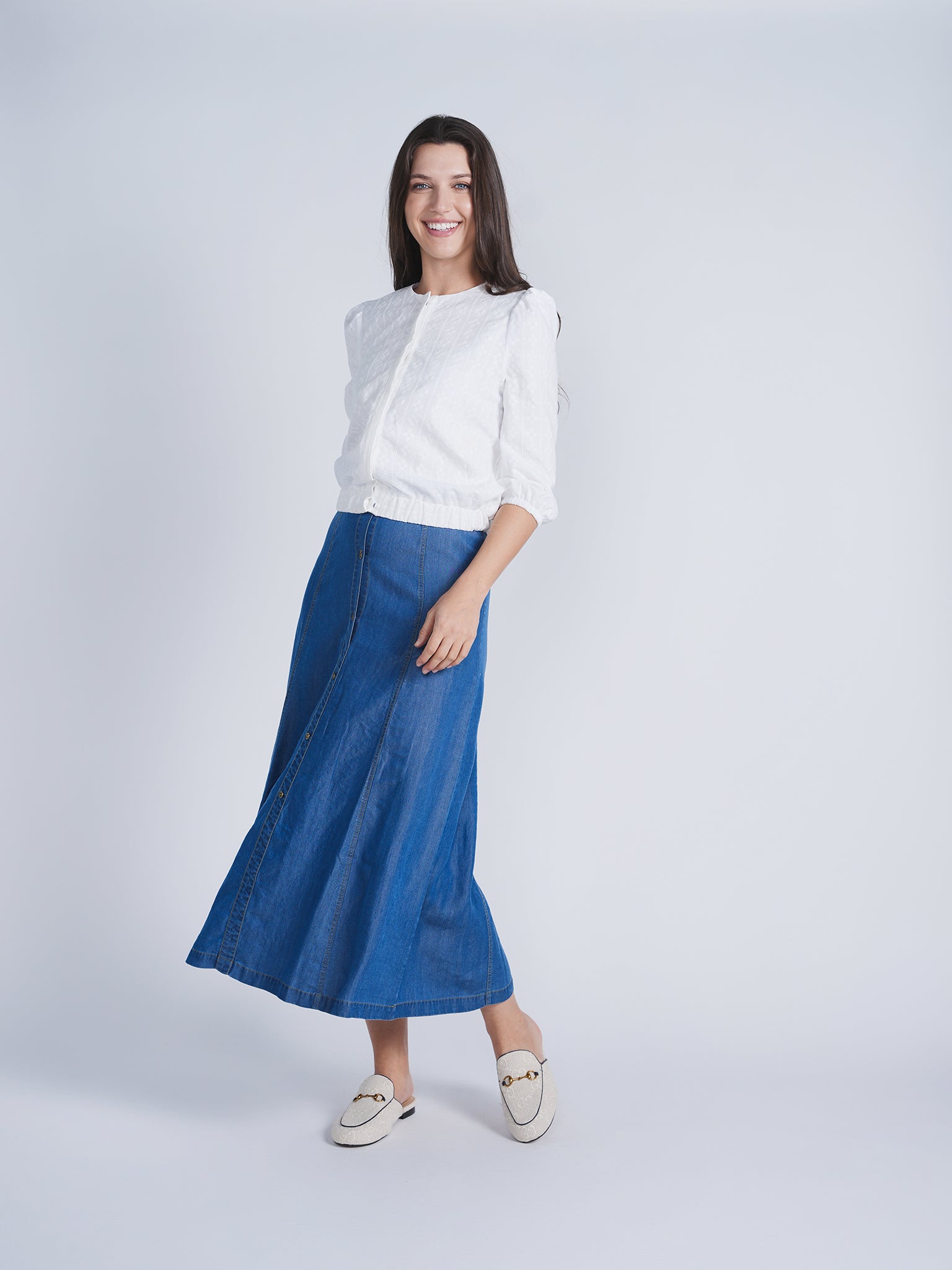 Woven Denim Maxi Skirt in by Ginger