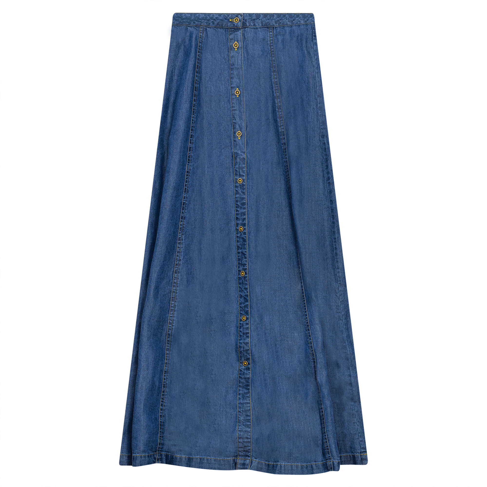 Woven Denim Maxi Skirt in Dark Denim by Ginger
