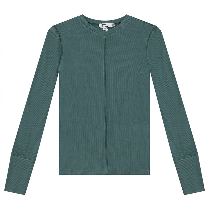 Ribbed V-Neck Top Sage Ladies Pullover by {{ product_vemdor}}