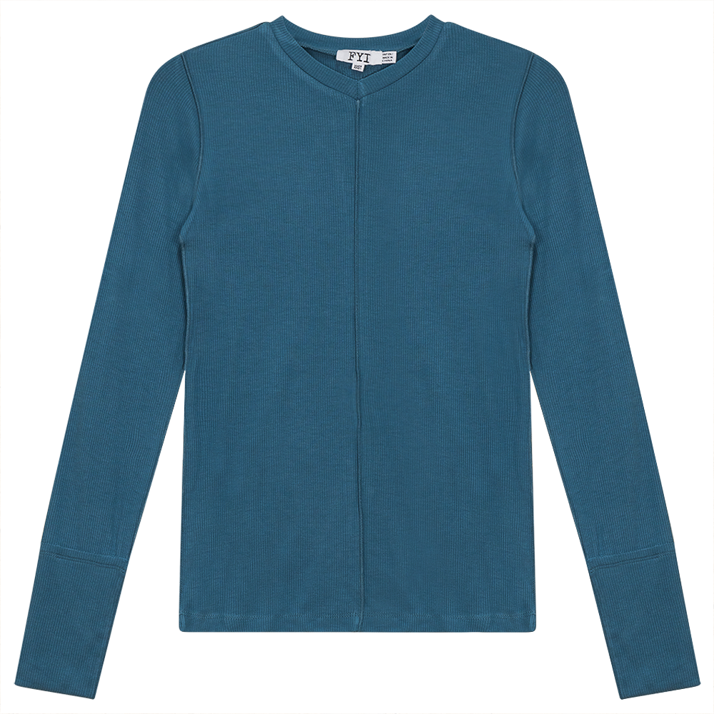 Ribbed V-Neck Top Smoke Blue Ladies Pullover by {{ product_vemdor}}