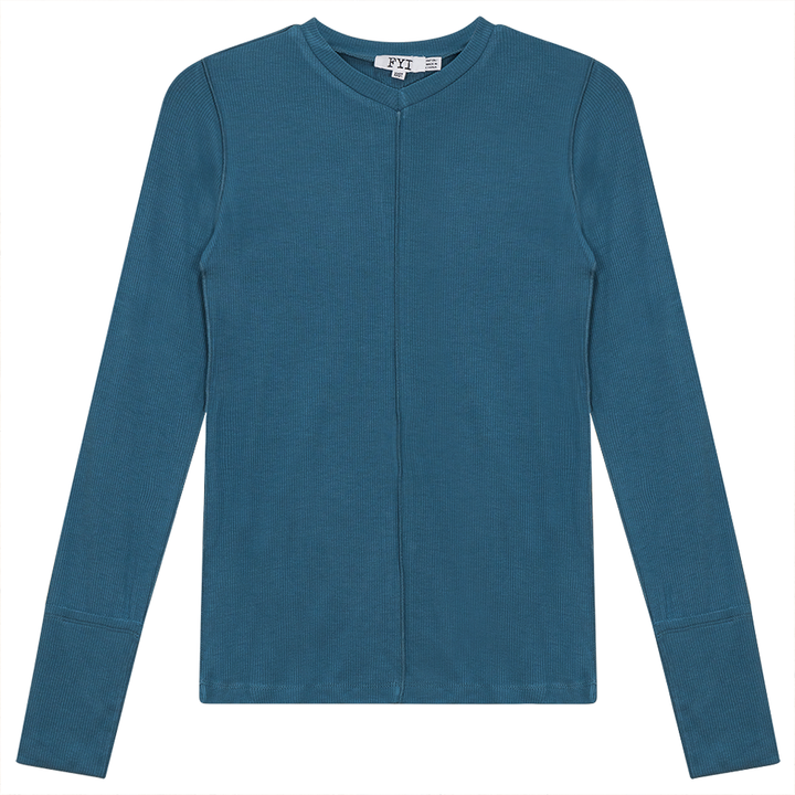 Ribbed V-Neck Top Smoke Blue Ladies Pullover by {{ product_vemdor}}