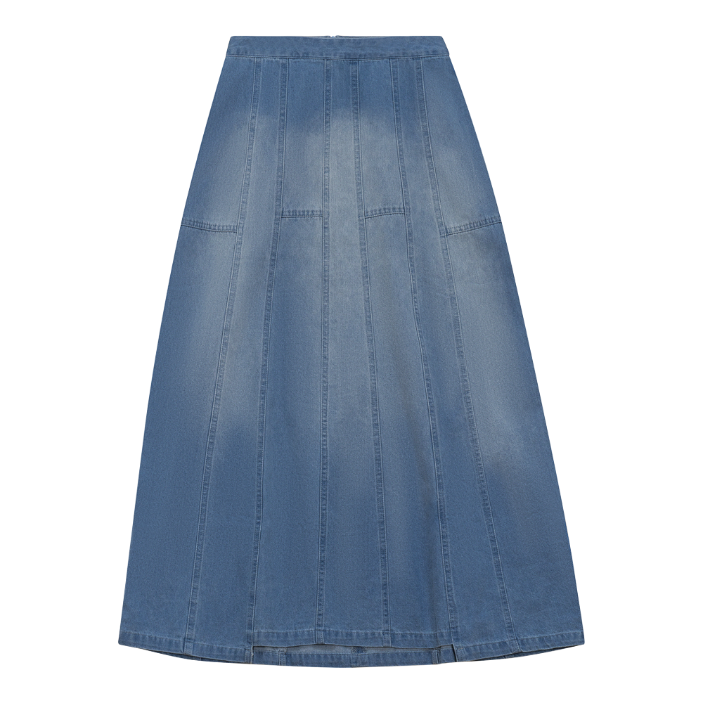 Denim Long Flare Skirt in Denim Wash by FYI