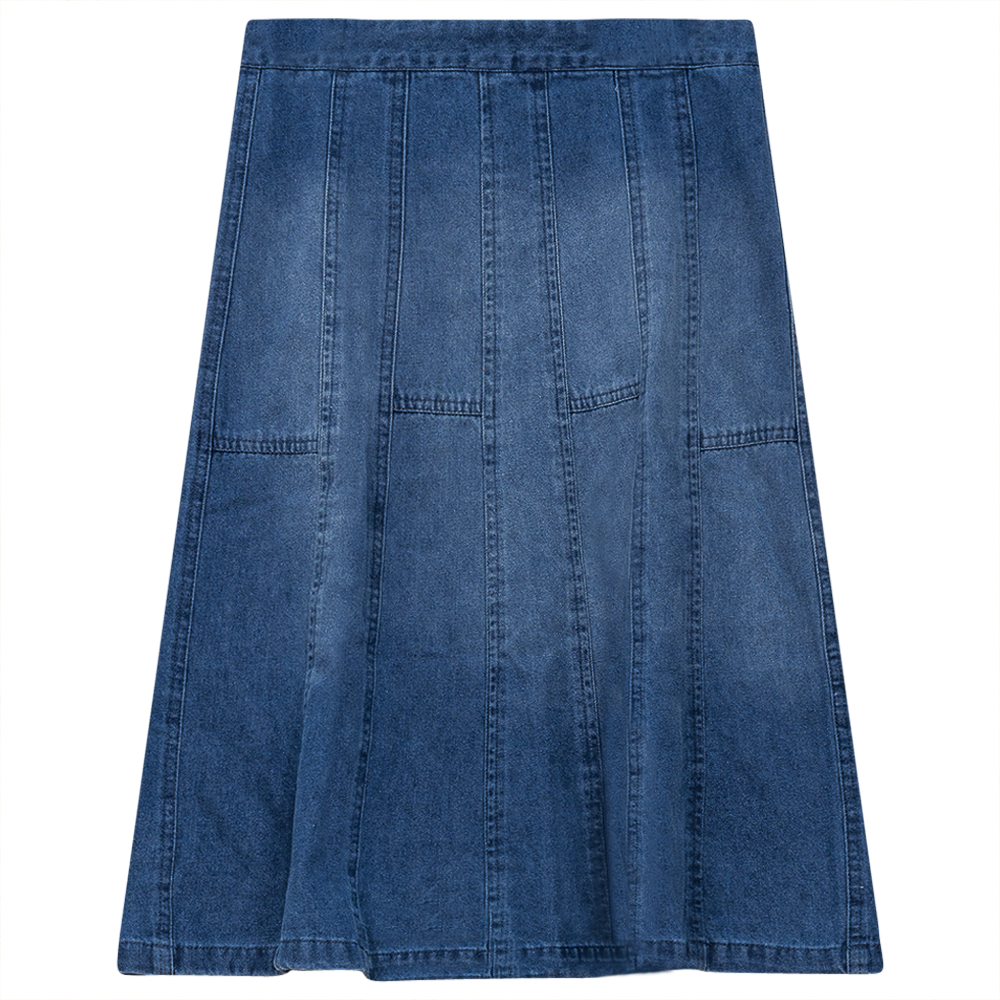 Denim Short Flare Skirt in Dark Denim Wash by FYI