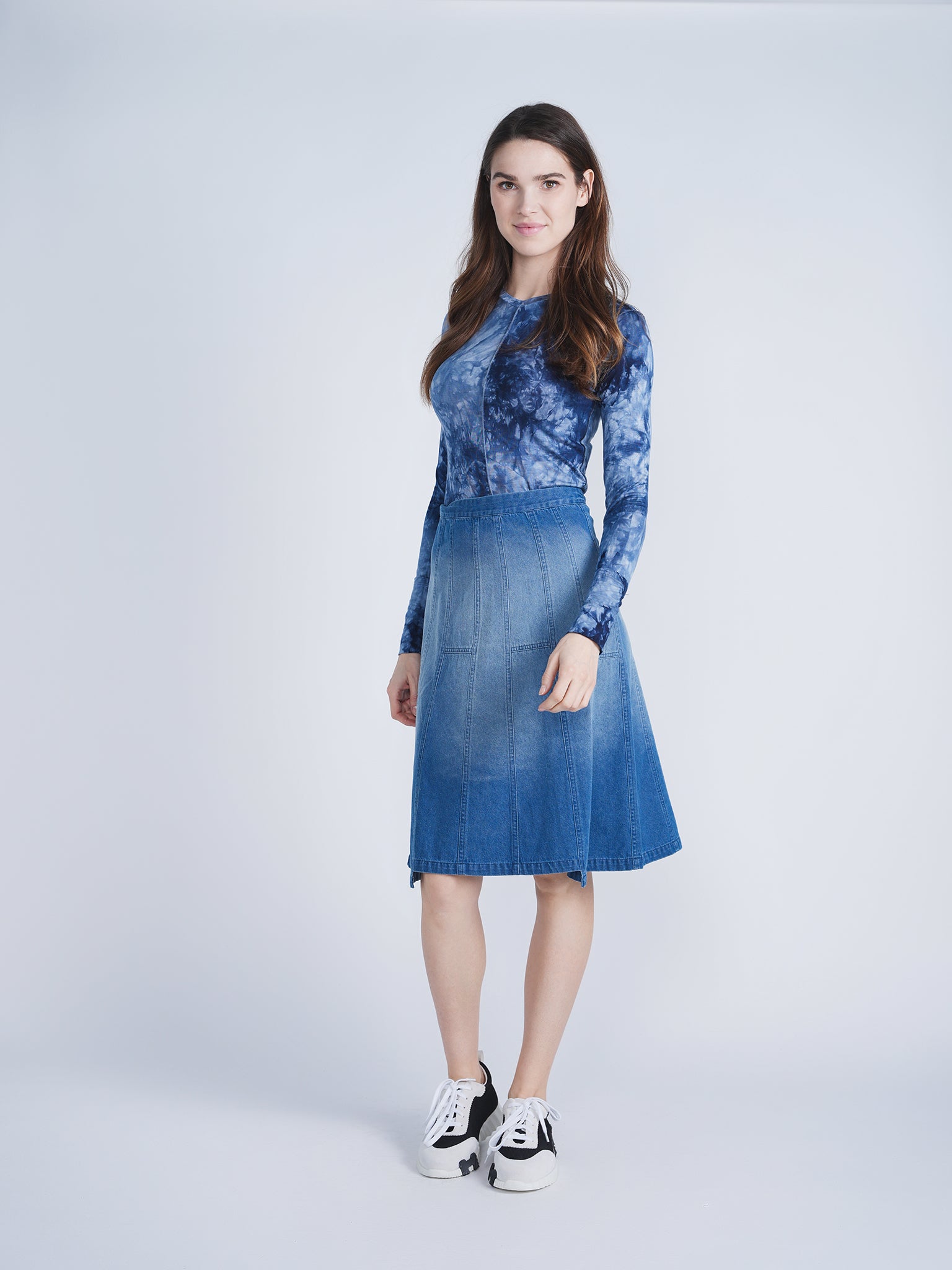 Denim Short Flare Skirt in by FYI