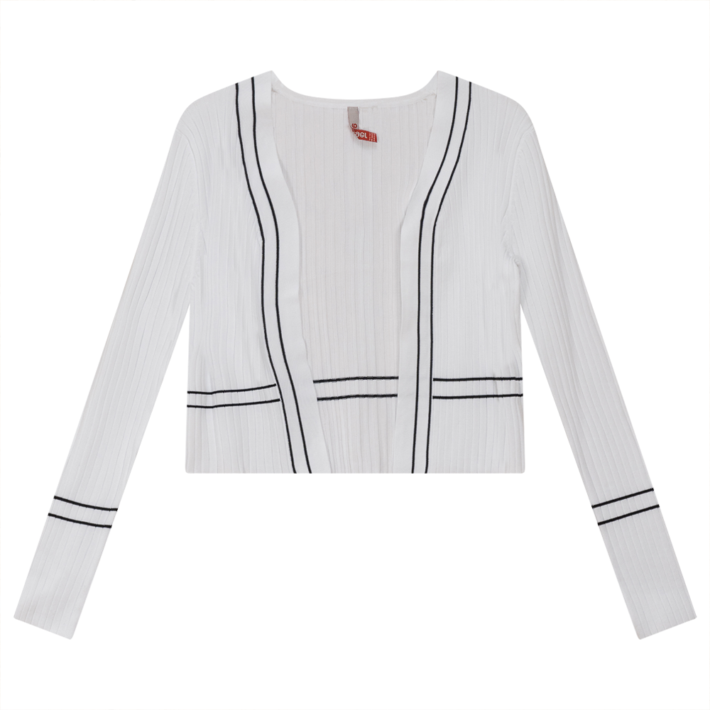 Rib Knit Crop Cardigan in White by Ginger
