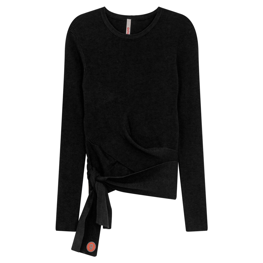 Rib Knit Wrap Top Black Ladies Pullover by {{ product_vemdor}}