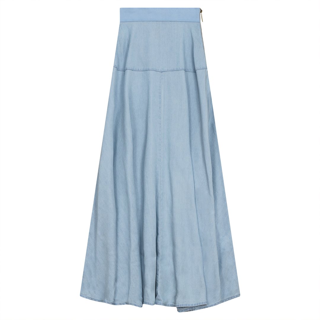 Woven Denim Flare Skirt Light Denim Ladies Skirt by {{ product_vemdor}}