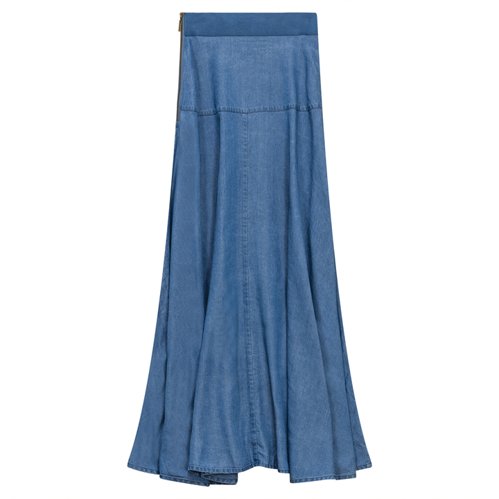 Woven Denim Flare Skirt Medium Denim Ladies Skirt by {{ product_vemdor}}