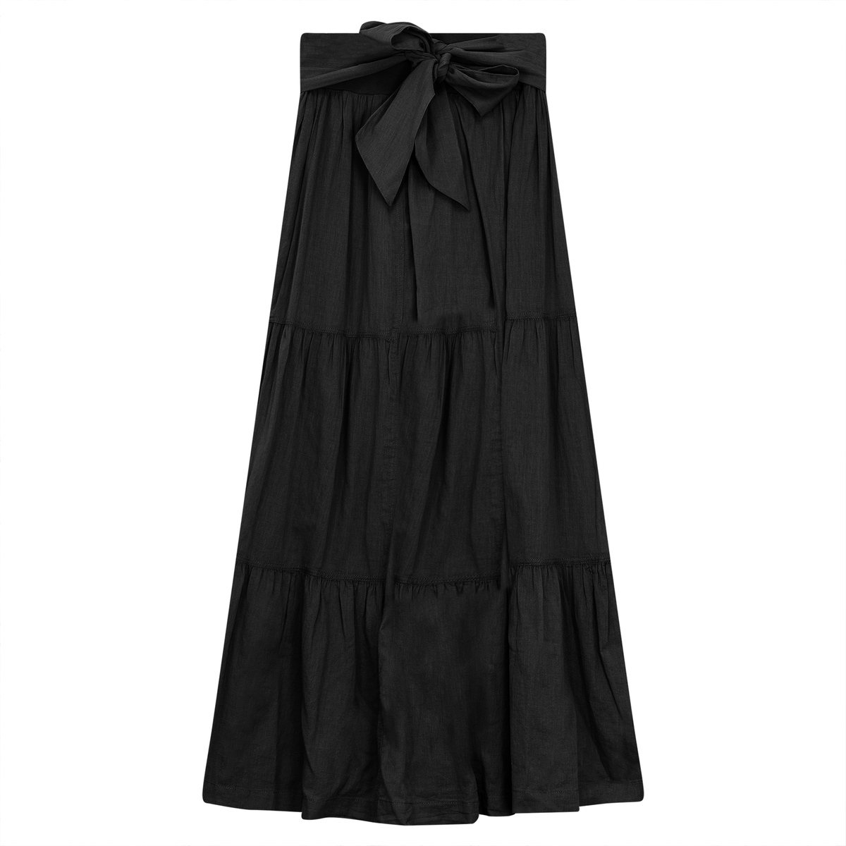 Woven Tiered Skirt with Belt in Black by FYI