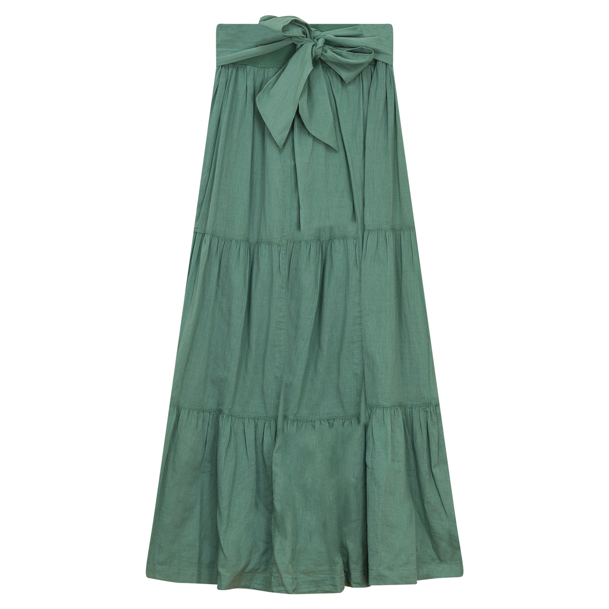 Woven Tiered Skirt with Belt in Mint by FYI
