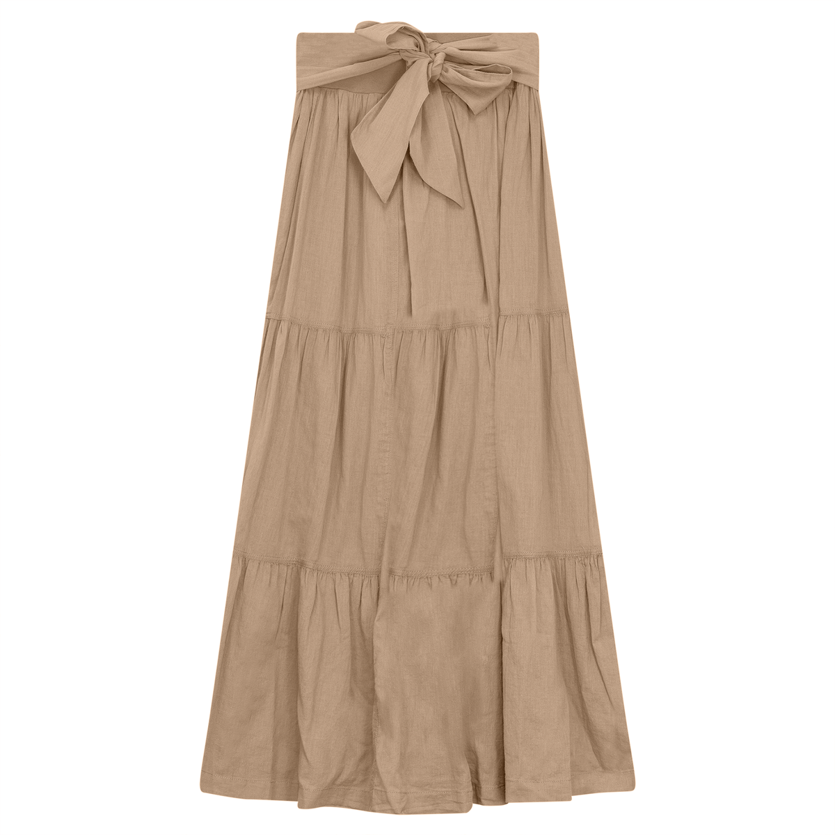 Woven Tiered Skirt with Belt in New Stone by FYI