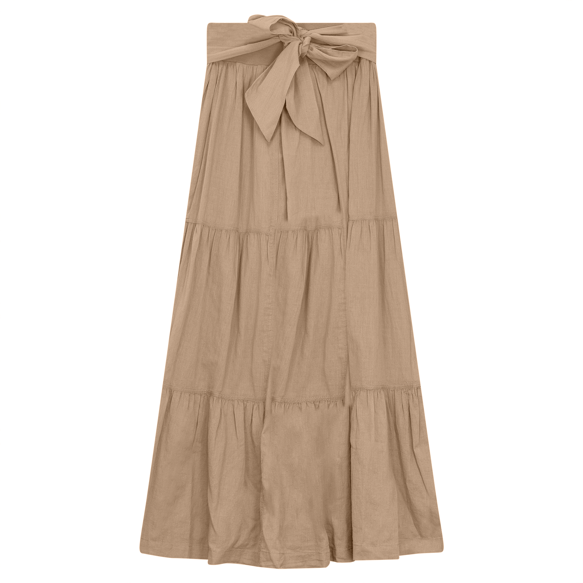 Woven Tiered Skirt with Belt in New Stone by FYI