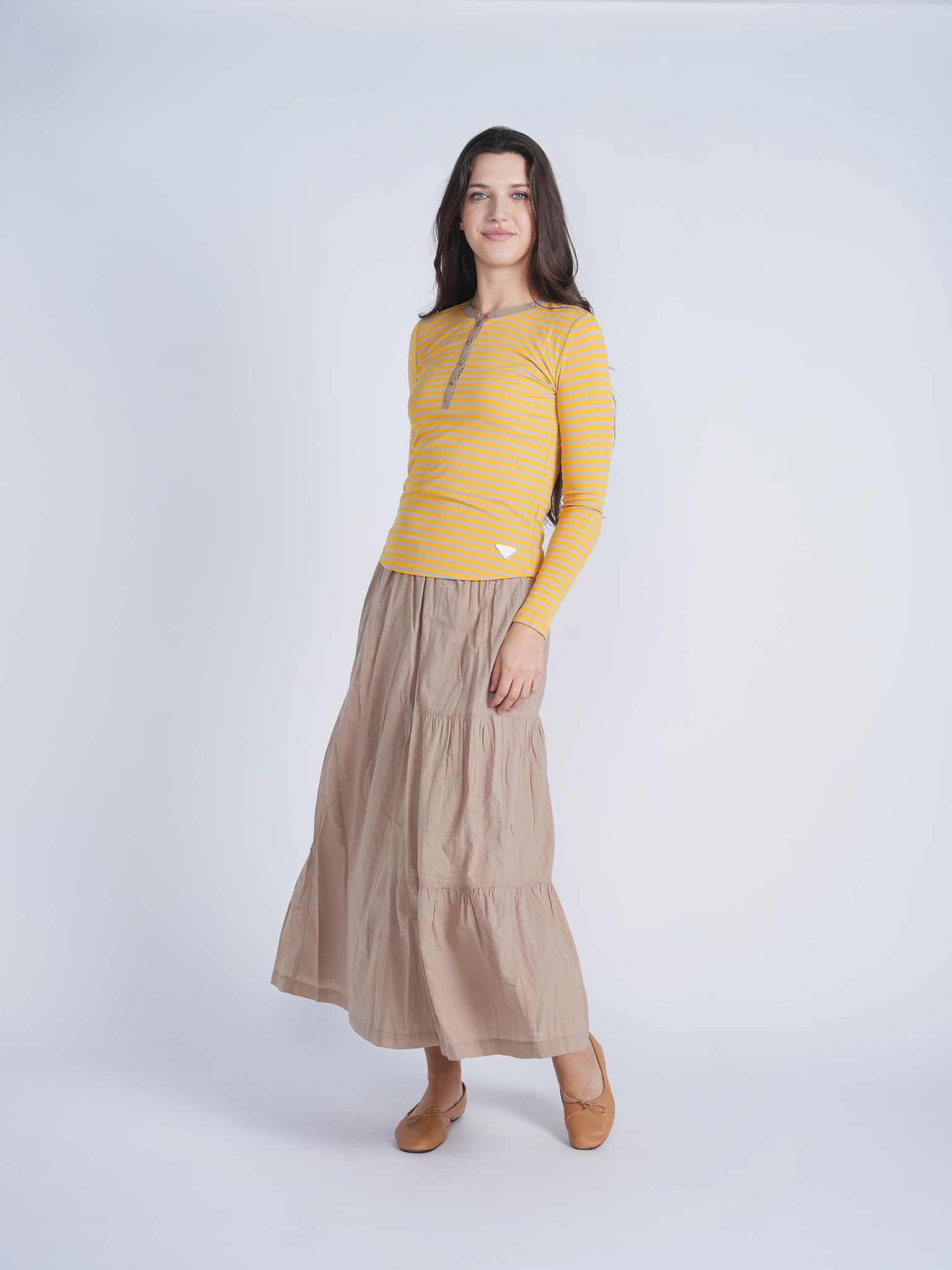 Woven Tiered Skirt with Belt in by FYI