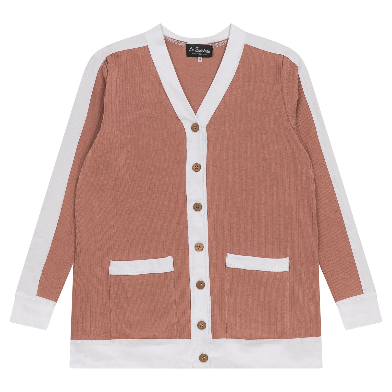 Maternity Ribbed Contrast Cardigan in Dusty Blush by La Enceinte