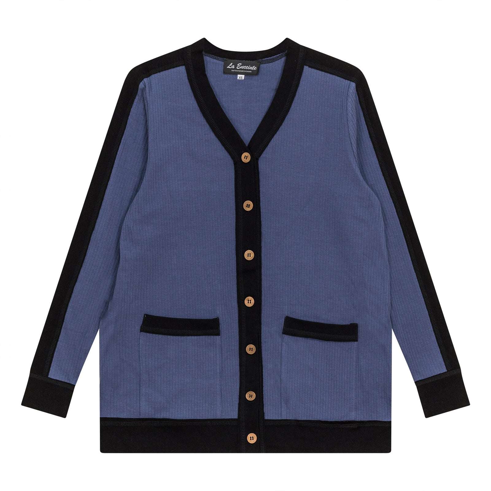 Maternity Ribbed Contrast Cardigan in Medium Denim by La Enceinte