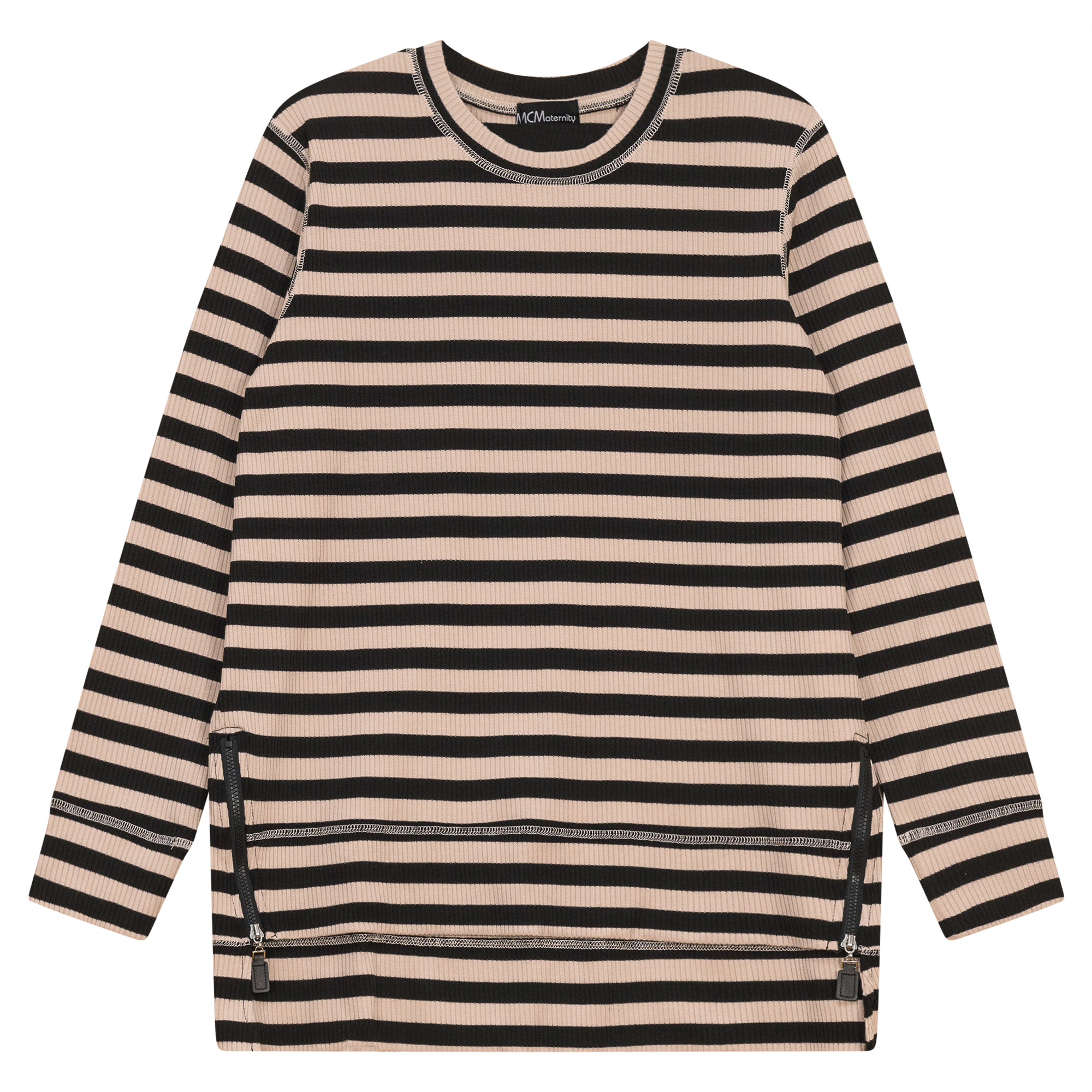 Striped Maternity Zip Top in by MCM