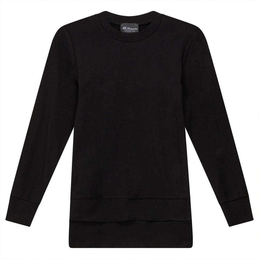 Ribbed Maternity Zip Top in Black by MCM
