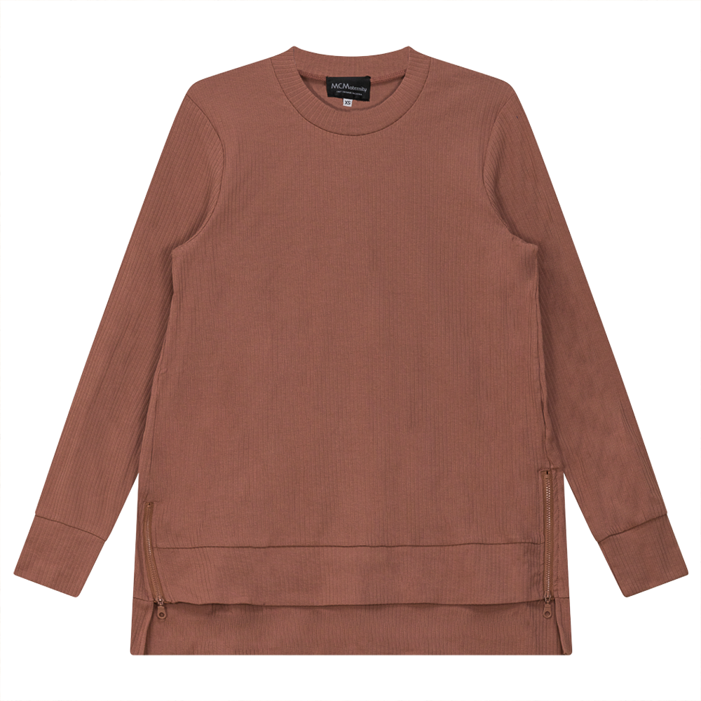 Ribbed Maternity Zip Top in Dusty Blush by MCM