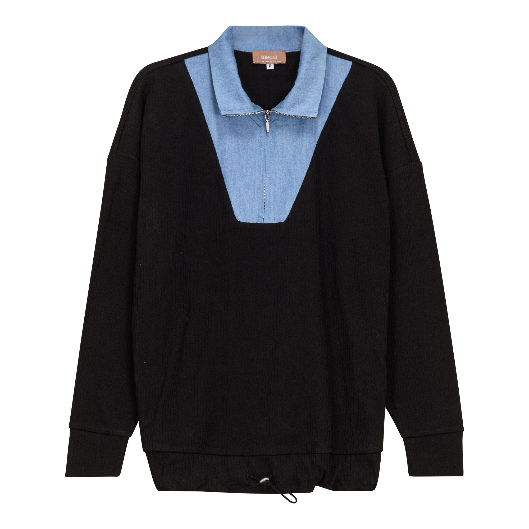 Maternity Henley Bungee Contrast Top in Black by Birch